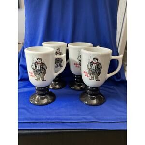 Vintage Set of 4 Porcelain Hobo Joe's Pedestal Coffee Mugs